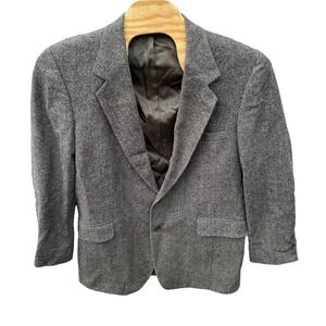 Broadmoor Pike Nordstrom Mens 46L  Wool Black Tweed‎ Herringbone Blazer USA